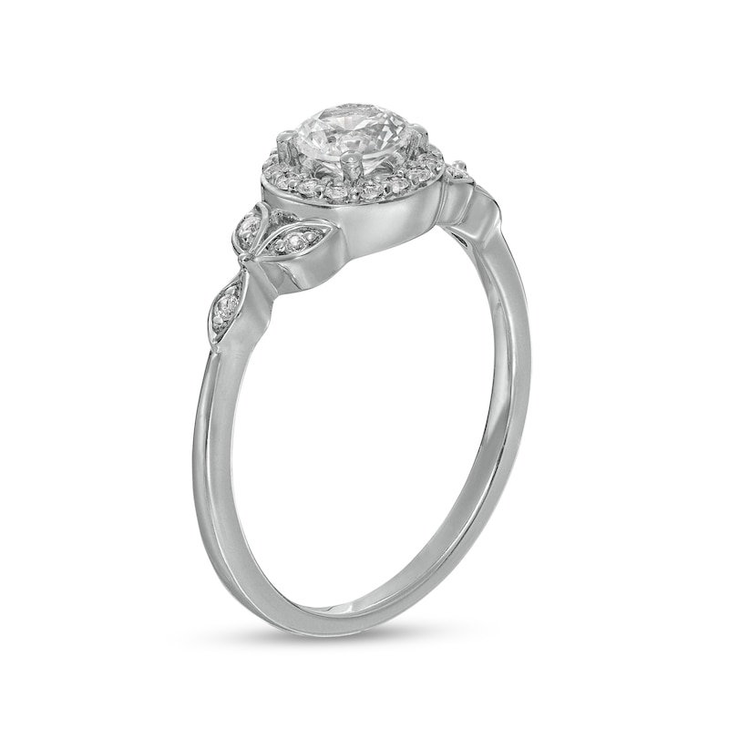 5.0mm White Lab-Created Sapphire Frame Leaf Sides Ring in Sterling Silver|Peoples Jewellers