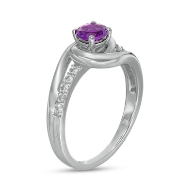 5.0mm Amethyst and White Lab-Created Sapphire Bypass Frame Ring in Sterling Silver