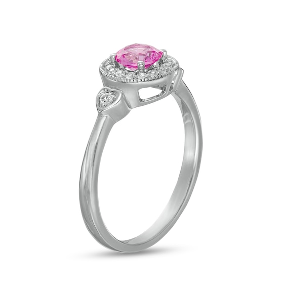 5.0mm Pink and White Lab-Created Sapphire Frame Heart-Sides Ring in Sterling Silver