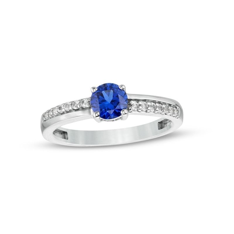 5.0mm Lab-Created Blue and White Sapphire Mirrored Shank Ring in Sterling Silver|Peoples Jewellers