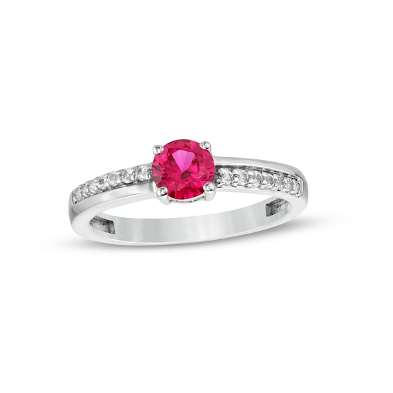 5.0mm Lab-Created Ruby and White Sapphire Mirrored Shank Ring in Sterling Silver