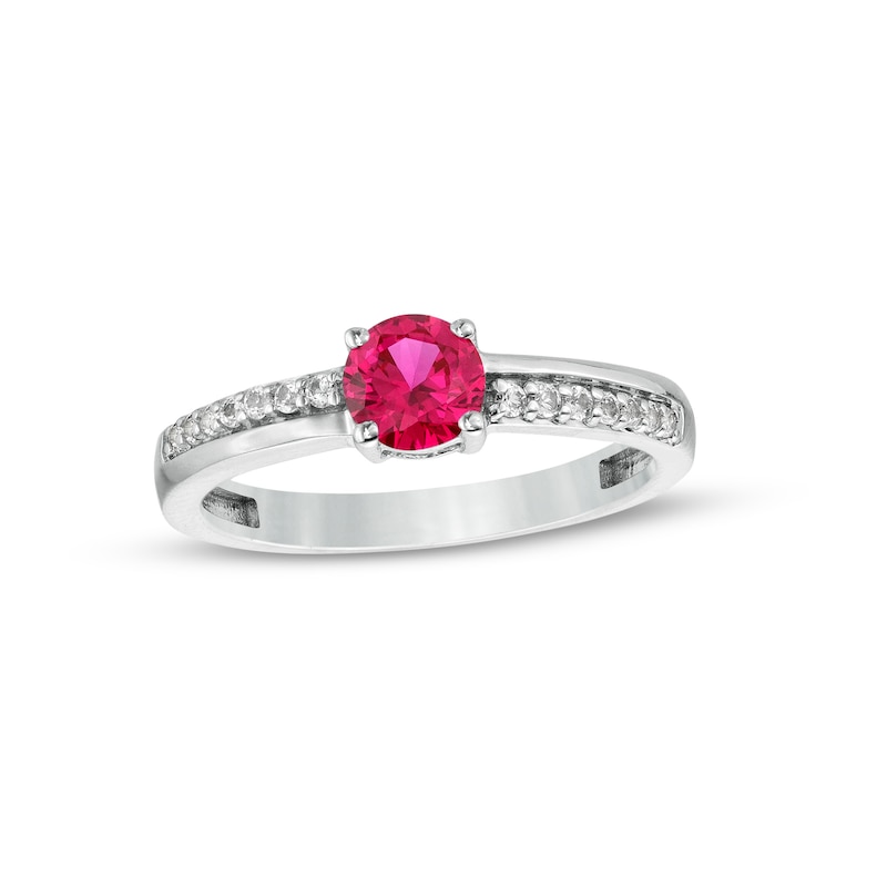 5.0mm Lab-Created Ruby and White Sapphire Mirrored Shank Ring in Sterling Silver|Peoples Jewellers