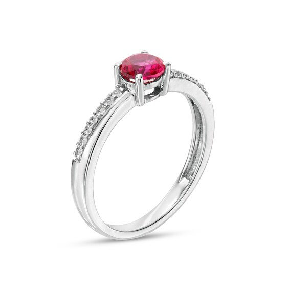 5.0mm Lab-Created Ruby and White Sapphire Mirrored Shank Ring in Sterling Silver