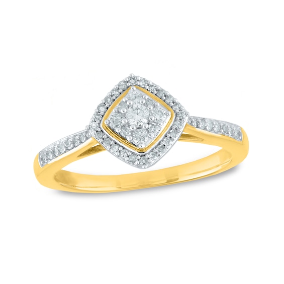 0.25 CT. T.W. Composite Diamond Frame Tilted Square Engagement Ring in 10K Gold