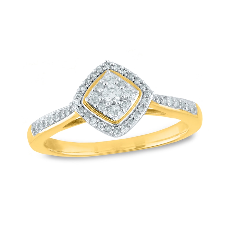 0.25 CT. T.W. Composite Diamond Frame Tilted Square Engagement Ring in 10K Gold|Peoples Jewellers