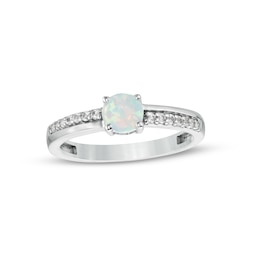 5.0mm Lab-Created Opal and White Sapphire Mirrored Shank Ring in Sterling Silver