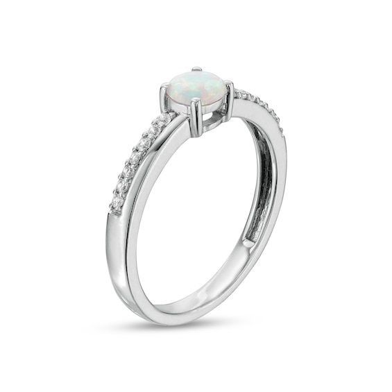 5.0mm Lab-Created Opal and White Sapphire Mirrored Shank Ring in Sterling Silver