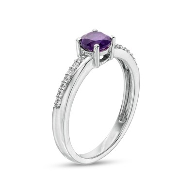 5.0mm Amethyst and White Lab-Created Sapphire Mirrored Shank Ring in Sterling Silver