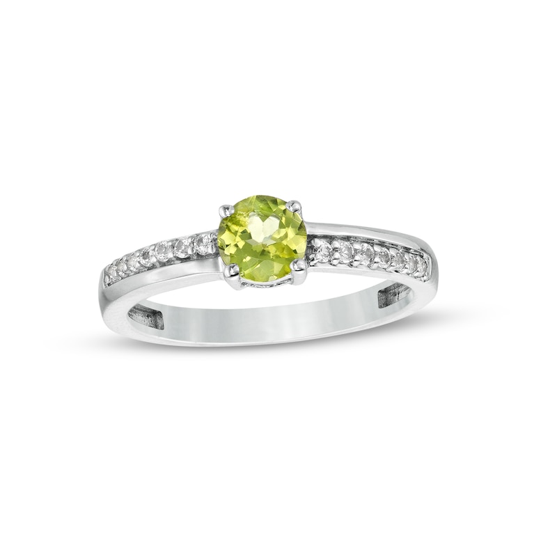 5.0mm Peridot and White Lab-Created Sapphire Mirrored Shank Ring in Sterling Silver|Peoples Jewellers