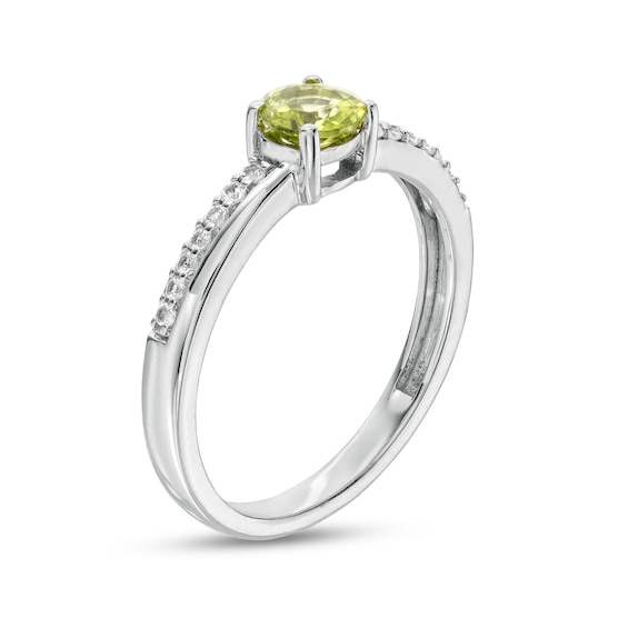 5.0mm Peridot and White Lab-Created Sapphire Mirrored Shank Ring in Sterling Silver