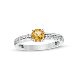 5.0mm Citrine and White Lab-Created Sapphire Mirrored Shank Ring in Sterling Silver