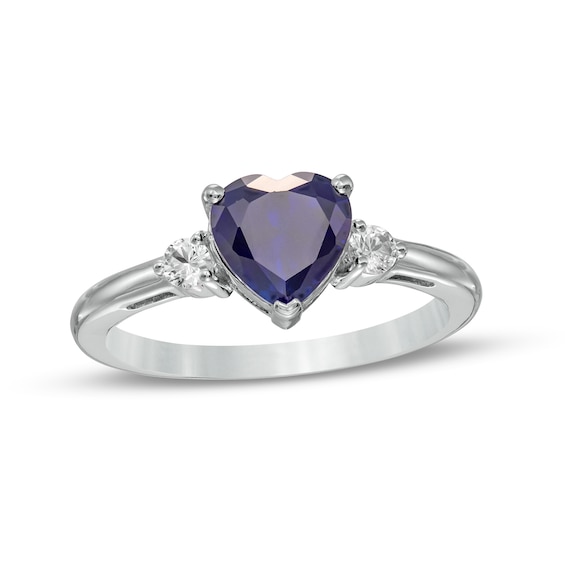 Heart-Shaped Blue and White Lab-Created Sapphire Ring in Sterling Silver