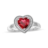 Thumbnail Image 0 of Heart-Shaped Lab-Created Ruby and 0.04 CT. T.W. Diamond Frame Vintage-Style Ring in Sterling Silver