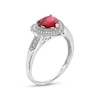 Heart-Shaped Lab-Created Ruby and 0.04 CT. T.W. Diamond Frame Vintage-Style Ring in Sterling Silver