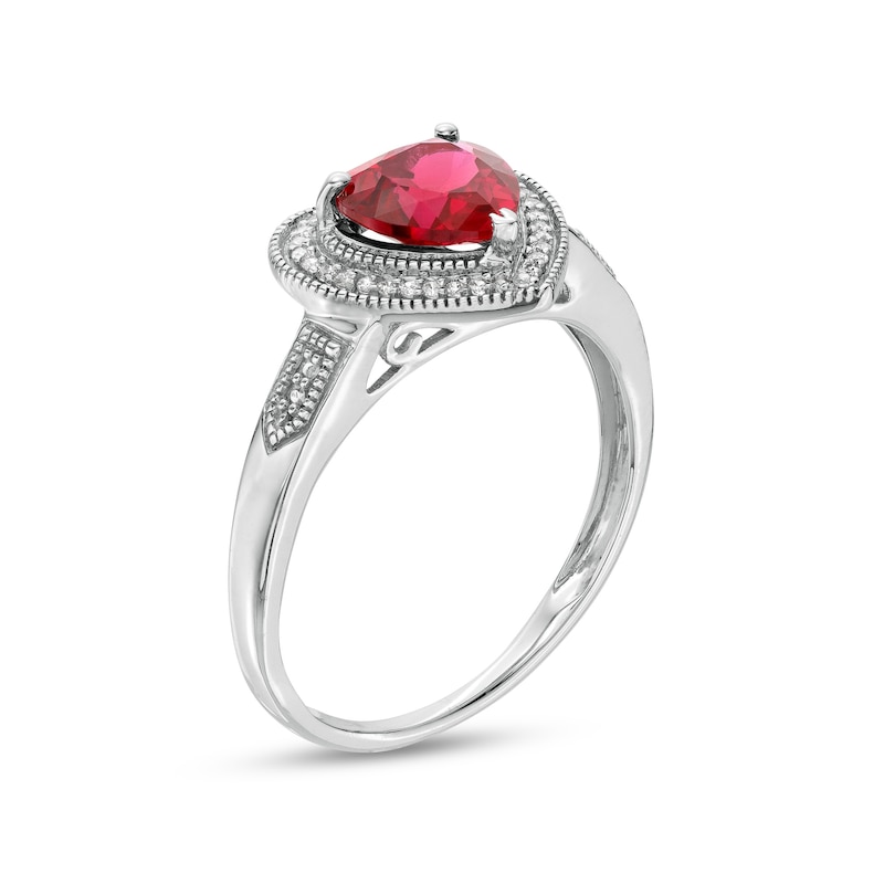 Heart-Shaped Lab-Created Ruby and 0.04 CT. T.W. Diamond Frame Vintage-Style Ring in Sterling Silver|Peoples Jewellers
