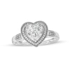 Thumbnail Image 0 of Heart-Shaped White Lab-Created Sapphire and 0.04 CT. T.W. Diamond Frame Vintage-Style Ring in Sterling Silver