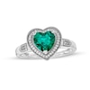 Heart-Shaped Lab-Created Emerald and 0.04 CT. T.W. Diamond Frame Vintage-Style Ring in Sterling Silver