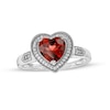 Thumbnail Image 0 of Heart-Shaped Garnet and 0.04 CT. T.W. Diamond Frame Vintage-Style Ring in Sterling Silver