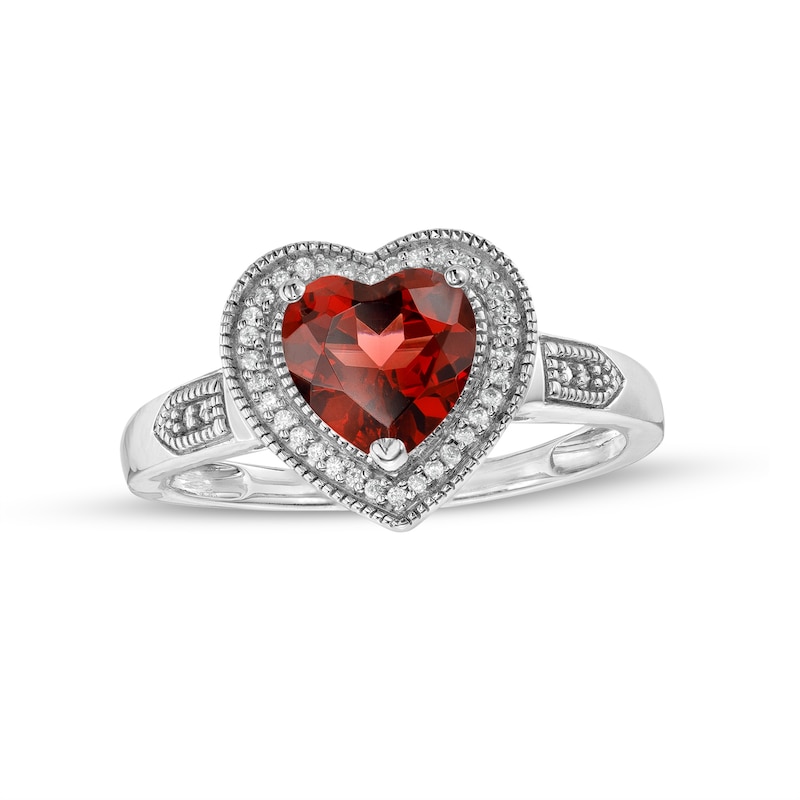 Heart-Shaped Garnet and 0.04 CT. T.W. Diamond Frame Vintage-Style Ring in Sterling Silver|Peoples Jewellers