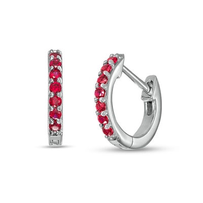 Ruby Huggie Hoop Earrings in 10K White Gold