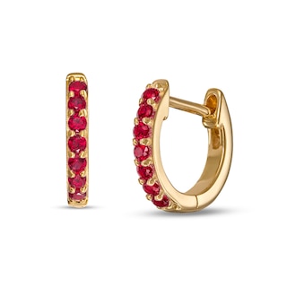 Ruby Huggie Hoop Earrings in 10K Gold