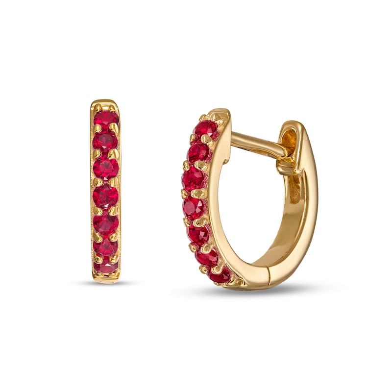 Ruby Huggie Hoop Earrings in 10K Gold|Peoples Jewellers