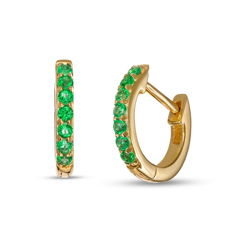 Emerald Huggie Hoop Earrings in 10K Gold