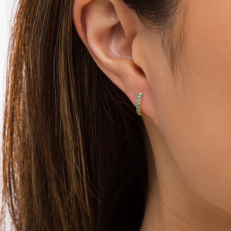 Emerald Huggie Hoop Earrings in 10K Gold