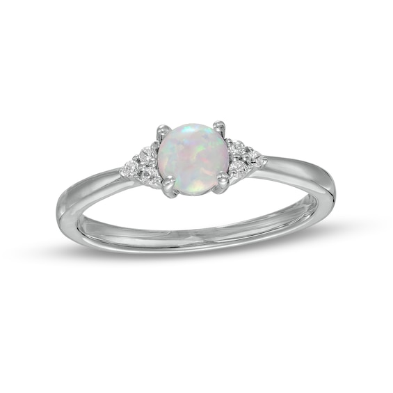 Lab-Created Opal and 0.04 CT. T.W. Diamond Tri-Sides Ring in Sterling Silver