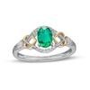 Thumbnail Image 0 of Oval Lab-Created Emerald and 0.04 CT. T.W. Diamond Frame Intertwined Frame Ring in Sterling Silver and 10K Gold