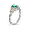 Oval Lab-Created Emerald and 0.04 CT. T.W. Diamond Frame Intertwined Frame Ring in Sterling Silver and 10K Gold