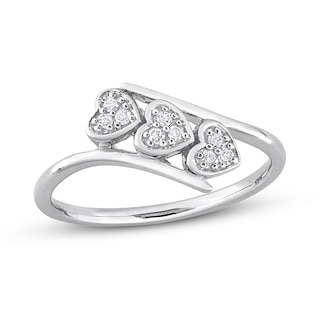 0.09 CT. T.W. Composite Diamond Heart Trio Promise Ring in Sterling Silver