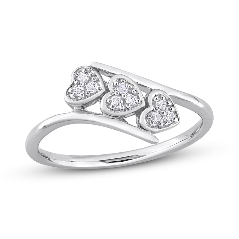0.09 CT. T.W. Composite Diamond Heart Trio Promise Ring in Sterling Silver|Peoples Jewellers