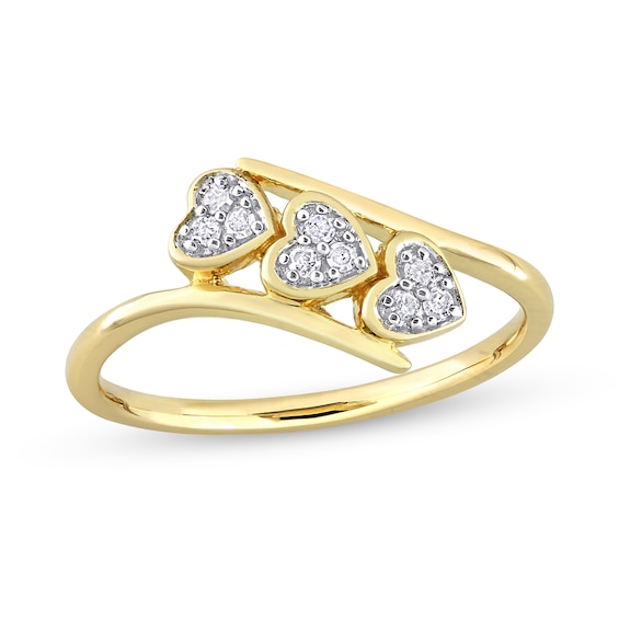 0.09 CT. T.W. Composite Diamond Heart Trio Promise Ring in Sterling Silver with Yellow Rhodium