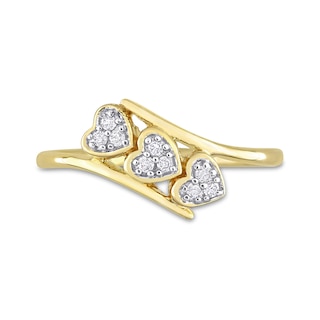 0.09 CT. T.W. Composite Diamond Heart Trio Promise Ring in Sterling Silver with Yellow Rhodium