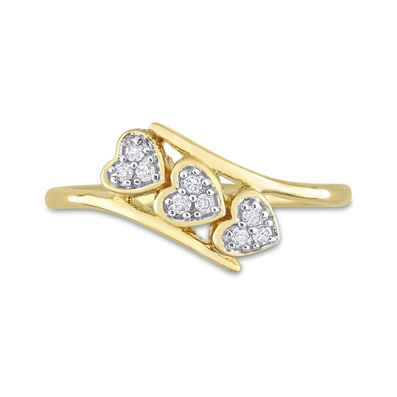 0.09 CT. T.W. Composite Diamond Heart Trio Promise Ring in Sterling Silver with Yellow Rhodium