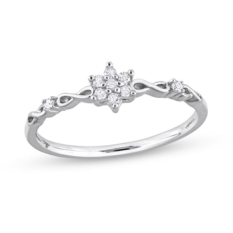 0.09 CT. T.W. Diamond Flower Infinity Shank Promise Ring in Sterling Silver|Peoples Jewellers