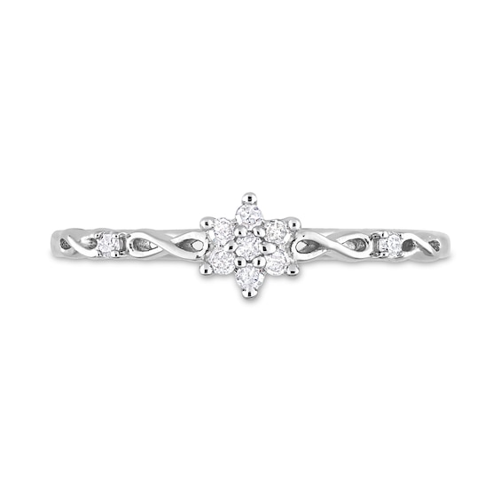 0.09 CT. T.W. Diamond Flower Infinity Shank Promise Ring in Sterling Silver