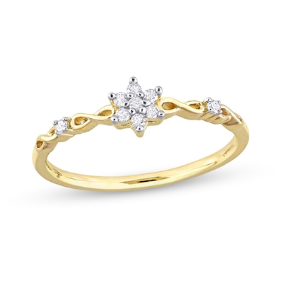 0.09 CT. T.W. Diamond Flower Infinity Shank Promise Ring in Sterling Silver with Yellow Rhodium