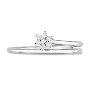 0.07 CT. T.W. Diamond Flower Promise Ring in Sterling Silver