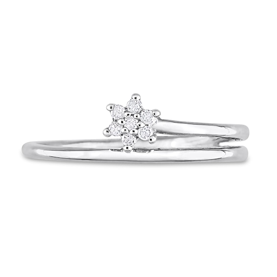 0.07 CT. T.W. Diamond Flower Promise Ring in Sterling Silver