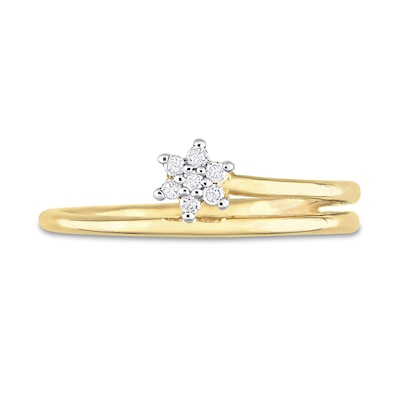 0.07 CT. T.W. Diamond Flower Promise Ring in Sterling Silver with Yellow Rhodium