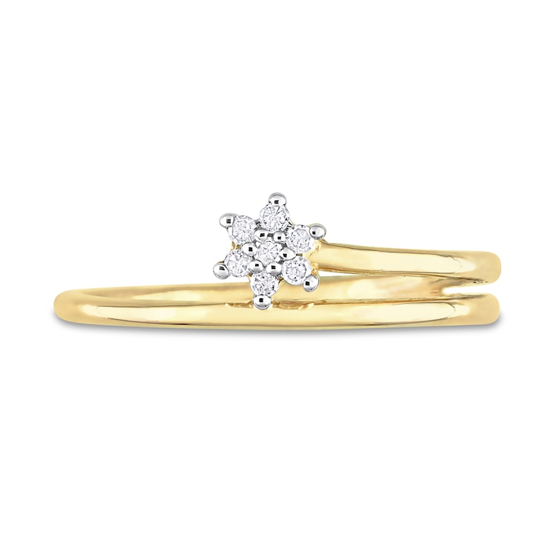 0.07 CT. T.W. Diamond Flower Promise Ring in Sterling Silver with Yellow Rhodium|Peoples Jewellers
