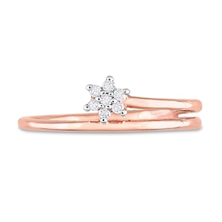 0.07 CT. T.W. Diamond Bypass Flower Promise Ring in Sterling Silver with Rose Rhodium