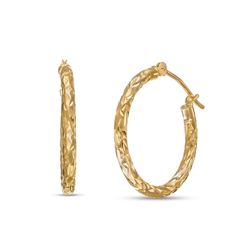 2.0 x 20.0mm Diamond-Cut Inside-Out Tube Hoop Earrings in 14K Gold|Peoples Jewellers