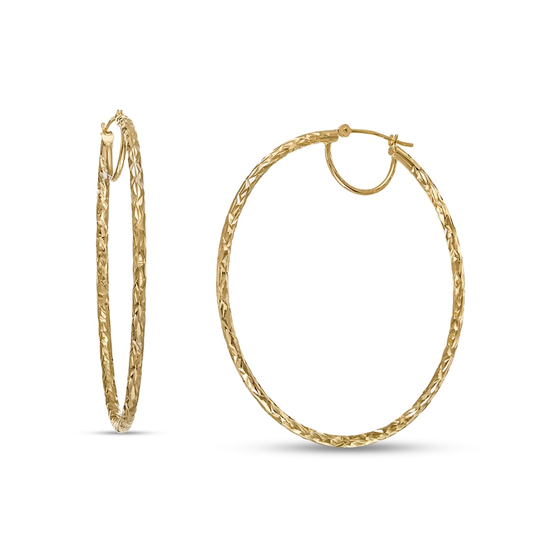 50.0mm Diamond-Cut Inside-Out Tube Oval Hoop Earrings in 14K Gold|Peoples Jewellers