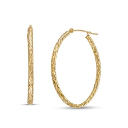 30.0mm Diamond-Cut Inside-Out Tube Oval Hoop Earrings in Hollow 10K Gold