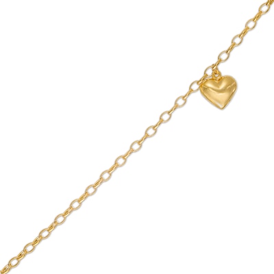 Puff Heart Charm Bracelet in 10K Gold - 7.25"