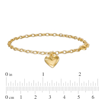 Puff Heart Charm Bracelet in 10K Gold - 7.25"