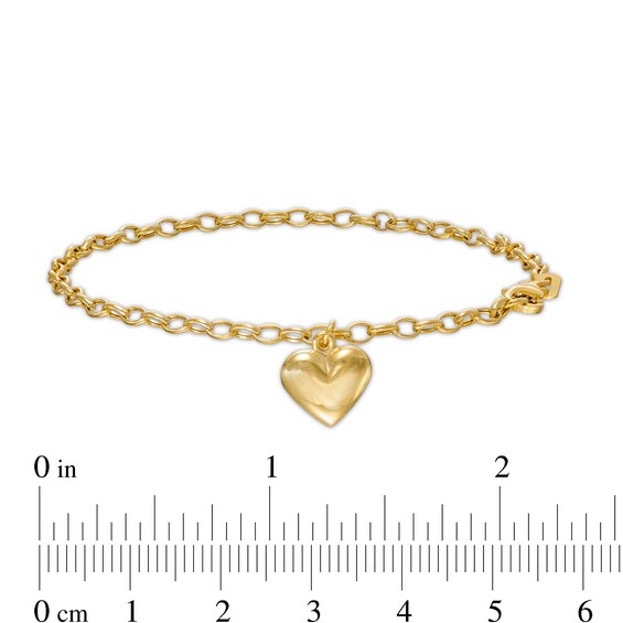 Puff Heart Charm Bracelet in 10K Gold - 7.25"